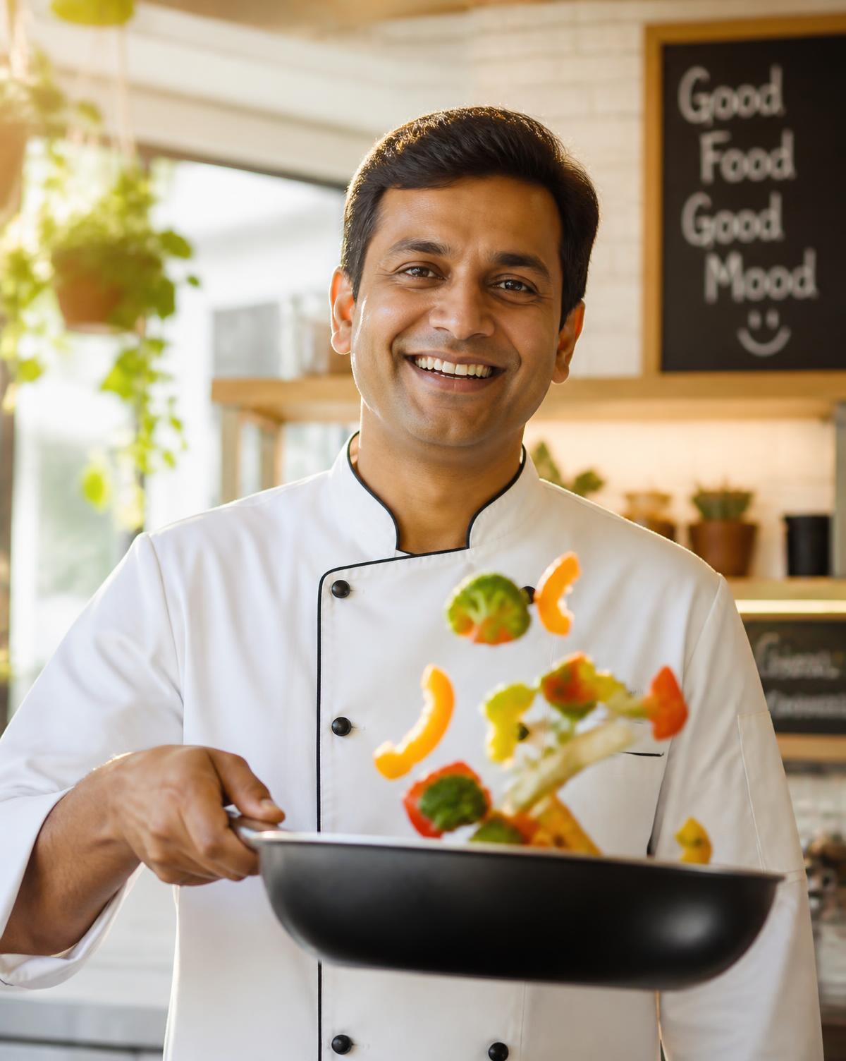 Our head chef cooking in the 100Plus kitchen