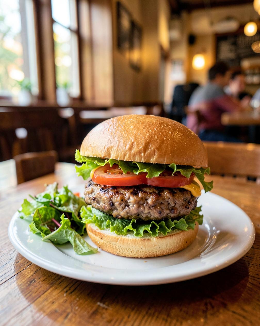 Veggie Burger — A hearty vegetable patty with lettuce, tomato and house sauce