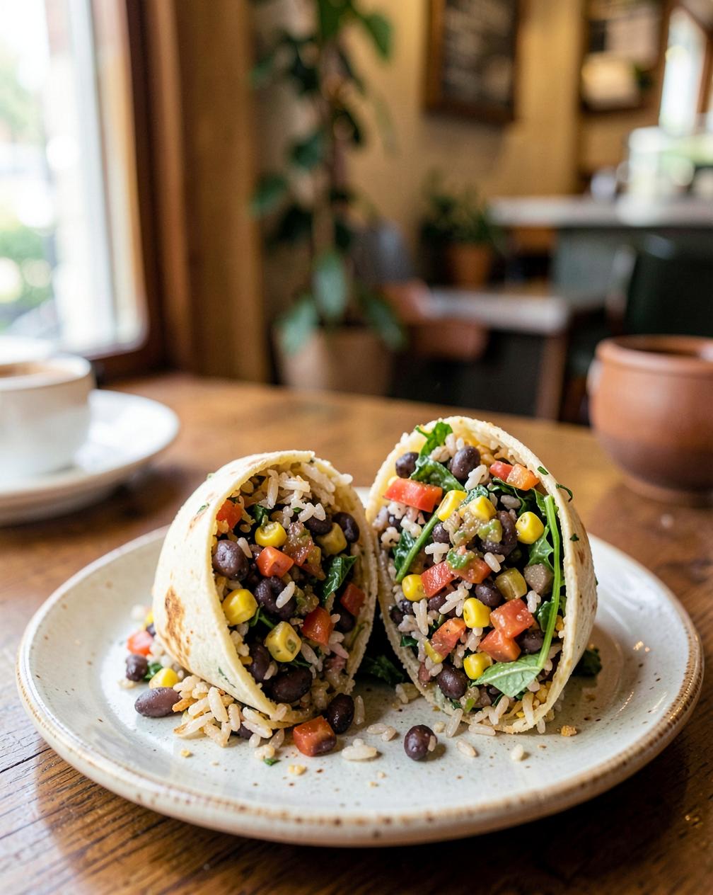 Loaded Veggie Burrito — Rice, black beans, corn, peppers, greens and fresh salsa