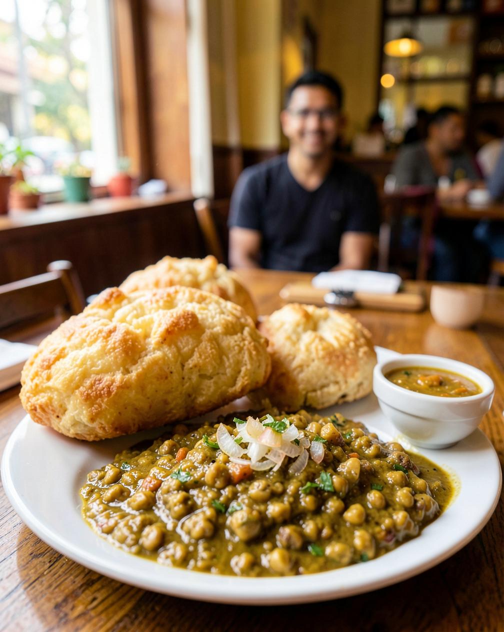 Chole Bhature — Spiced chickpea curry with hot, fluffy bhature