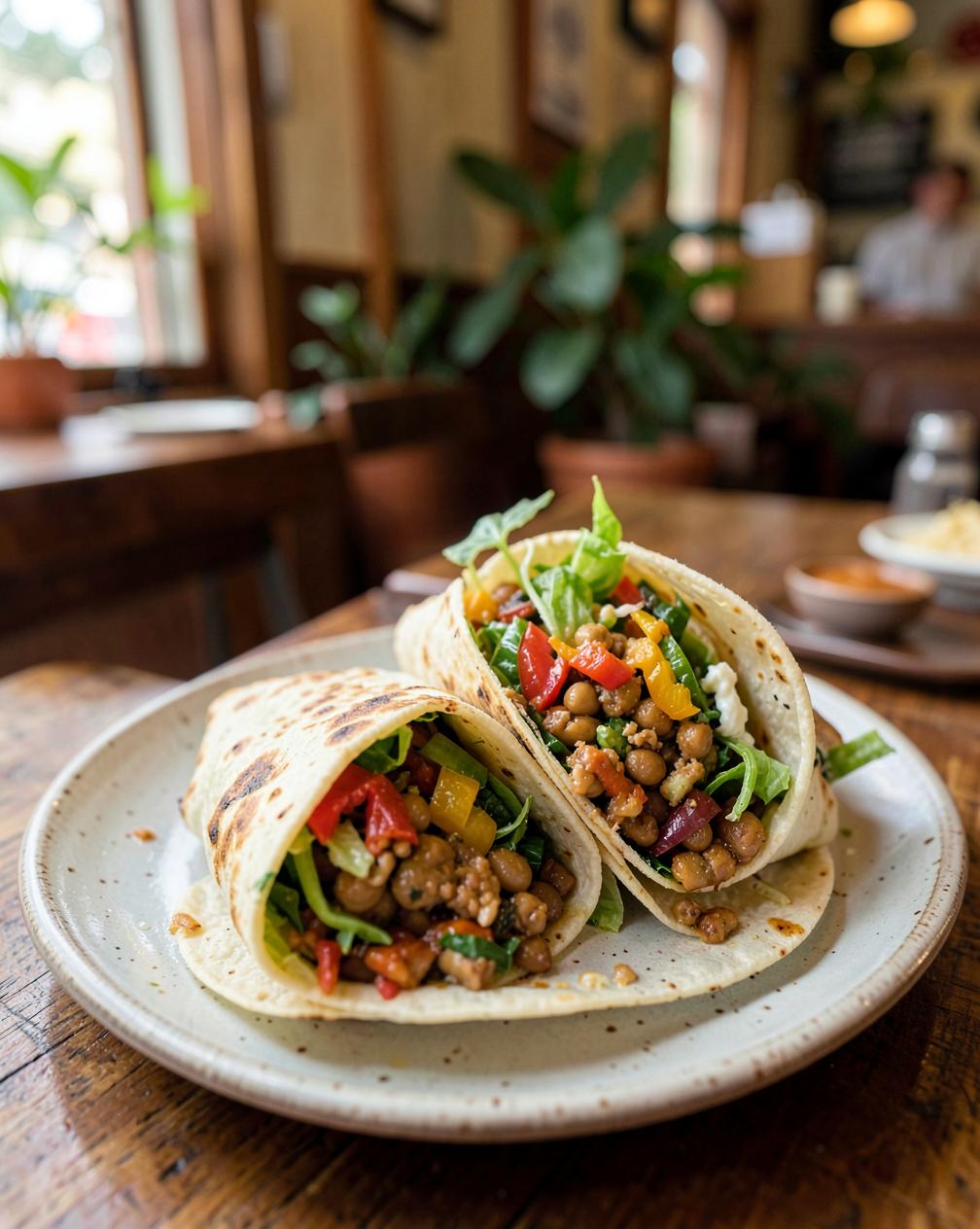 Grilled Veggie Wrap — Grilled vegetables, greens, chickpeas and house sauce